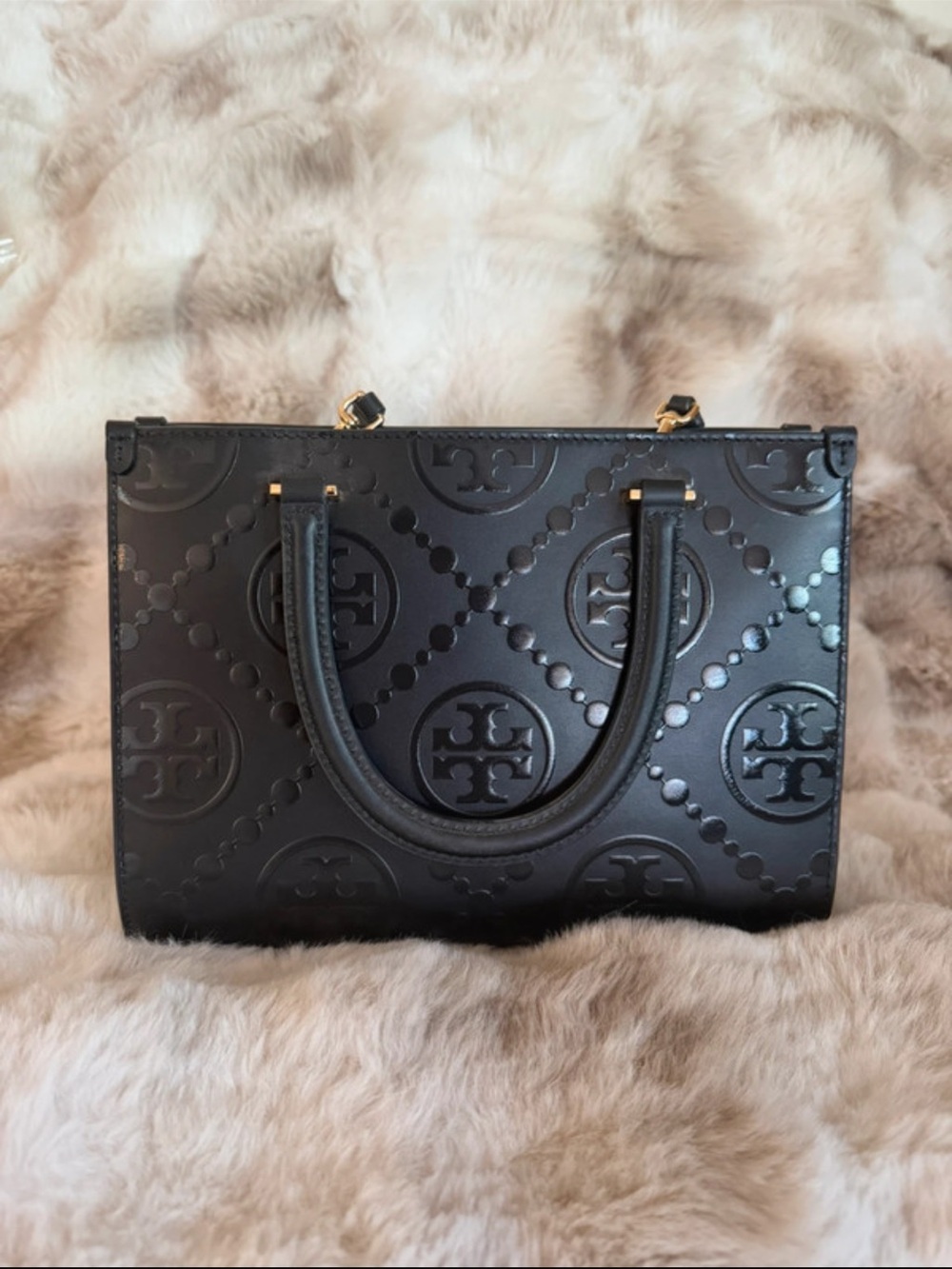 Tory Burch Black Embossed Leather Satchel